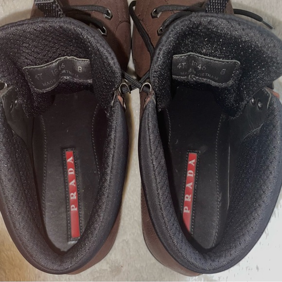 🔥PRADA Leather Shark High Top Sneakers Boots Shoes / US Size 8 4T1846 Like New! - Picture 8 of 10